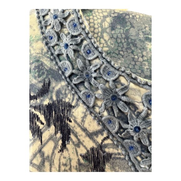 Alfred Dunner Women’s Size L Blue Lace Trim Floral Top – Short Sleeve Cotton Ble - Picture 5 of 5